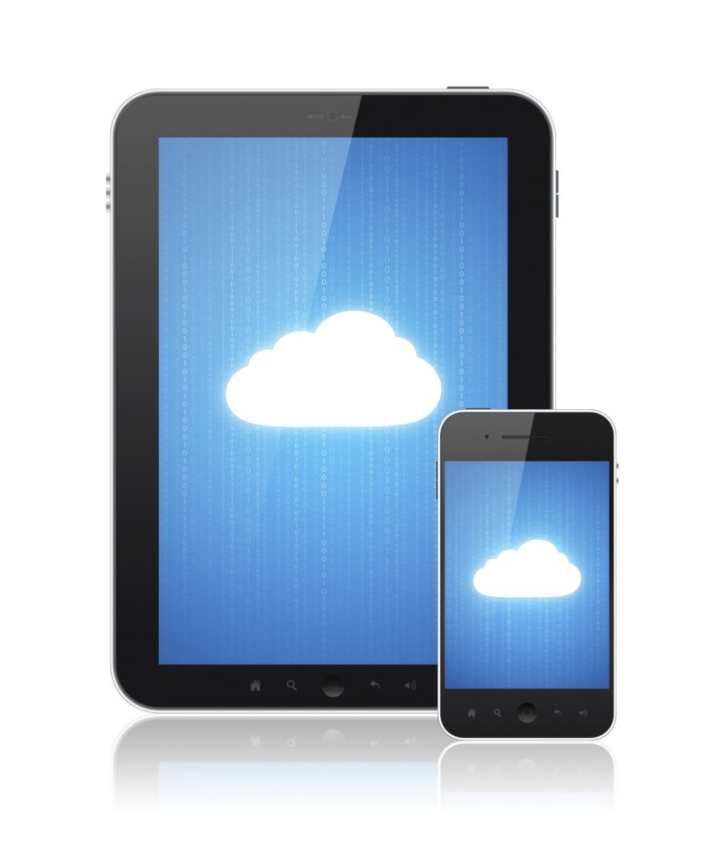 a phone a iPad with a cloud
