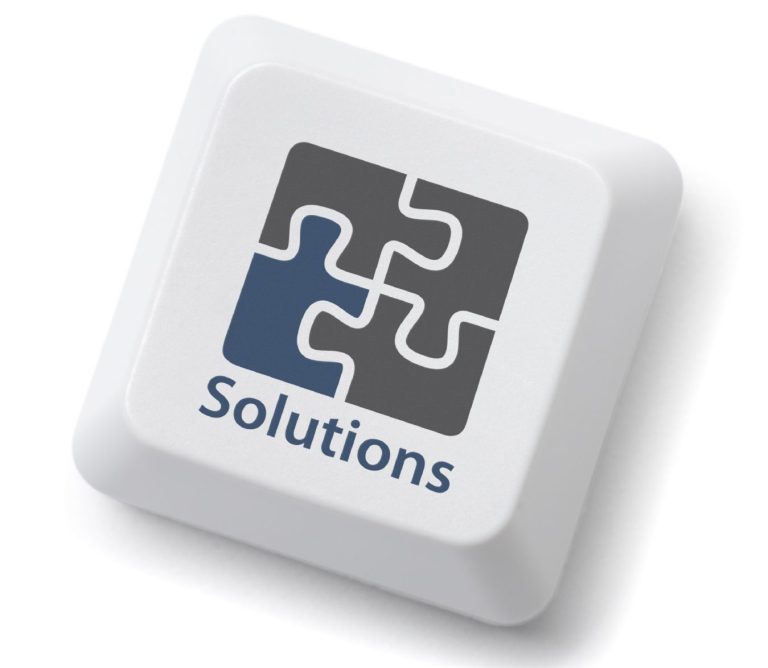 keyboard key with the word solutions