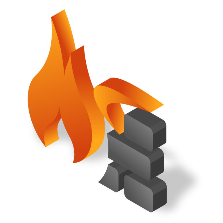 flame and a wall symbolizing a firewall 