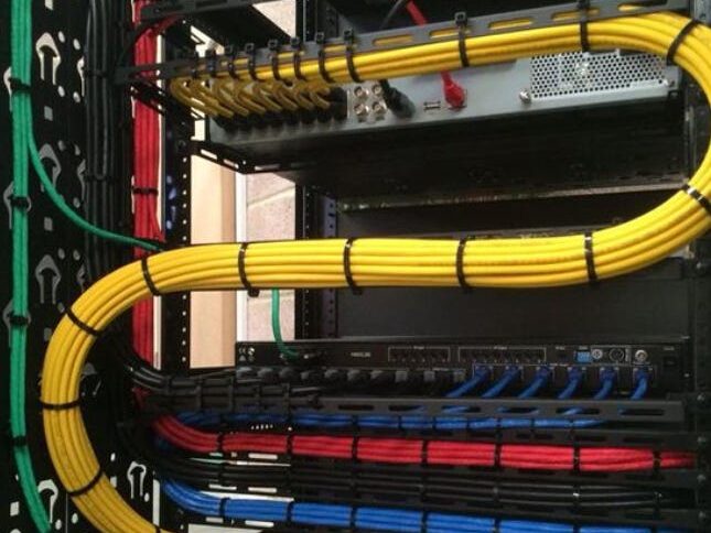 Data and voice cables, illustrating comprehensive data and voice cabling infrastructure.